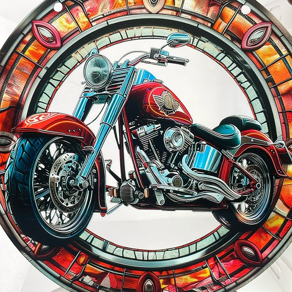 Suncatcher Acrylic Motorcycle Gift Round Faux Stained Glass Decoration New 7 3/4